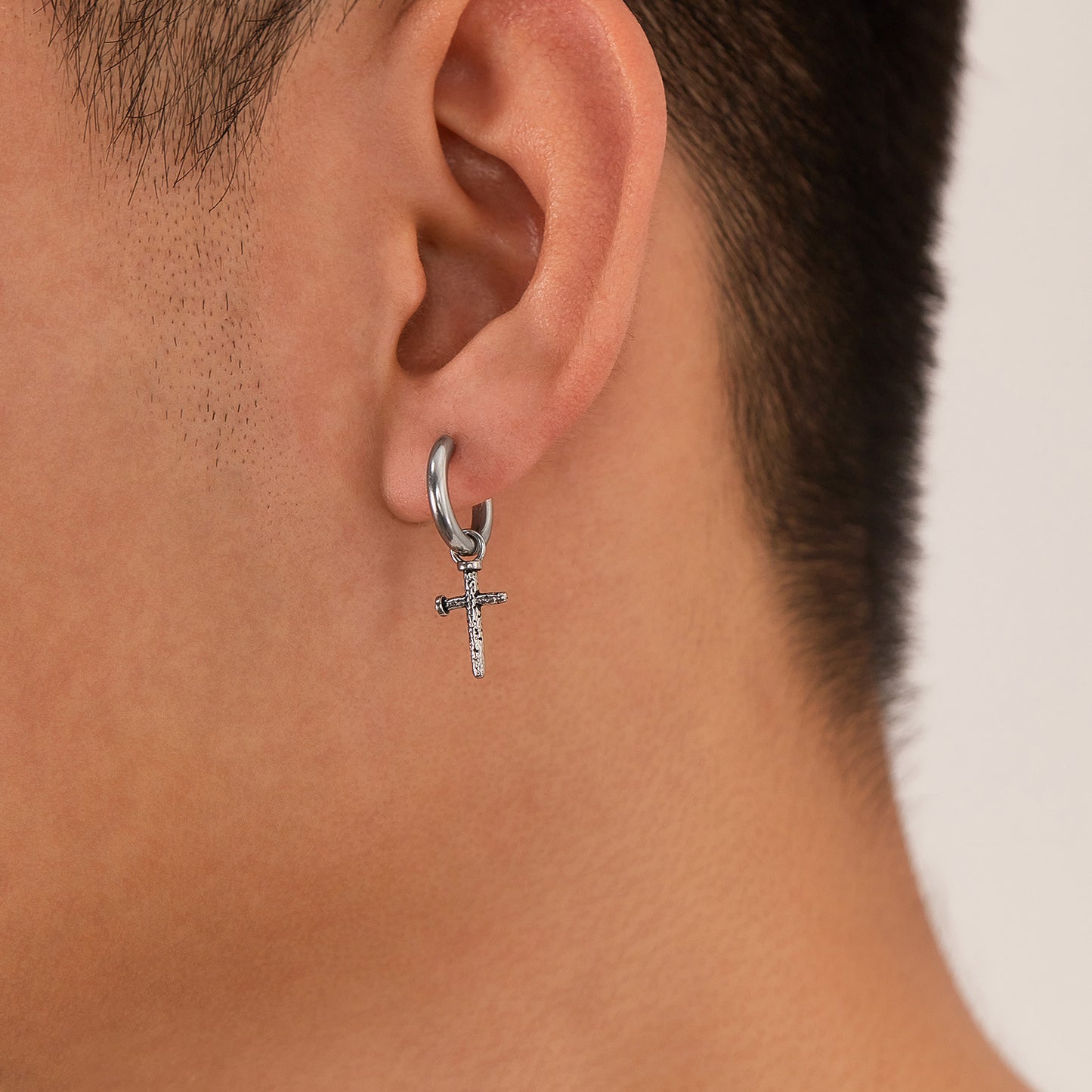 Stainless Steel Texture Cross Drop Earrings