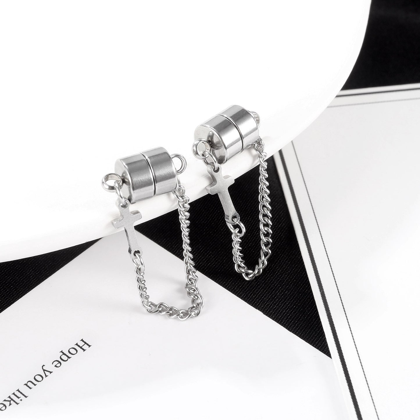 Stainless Steel Chain Cross Earrings