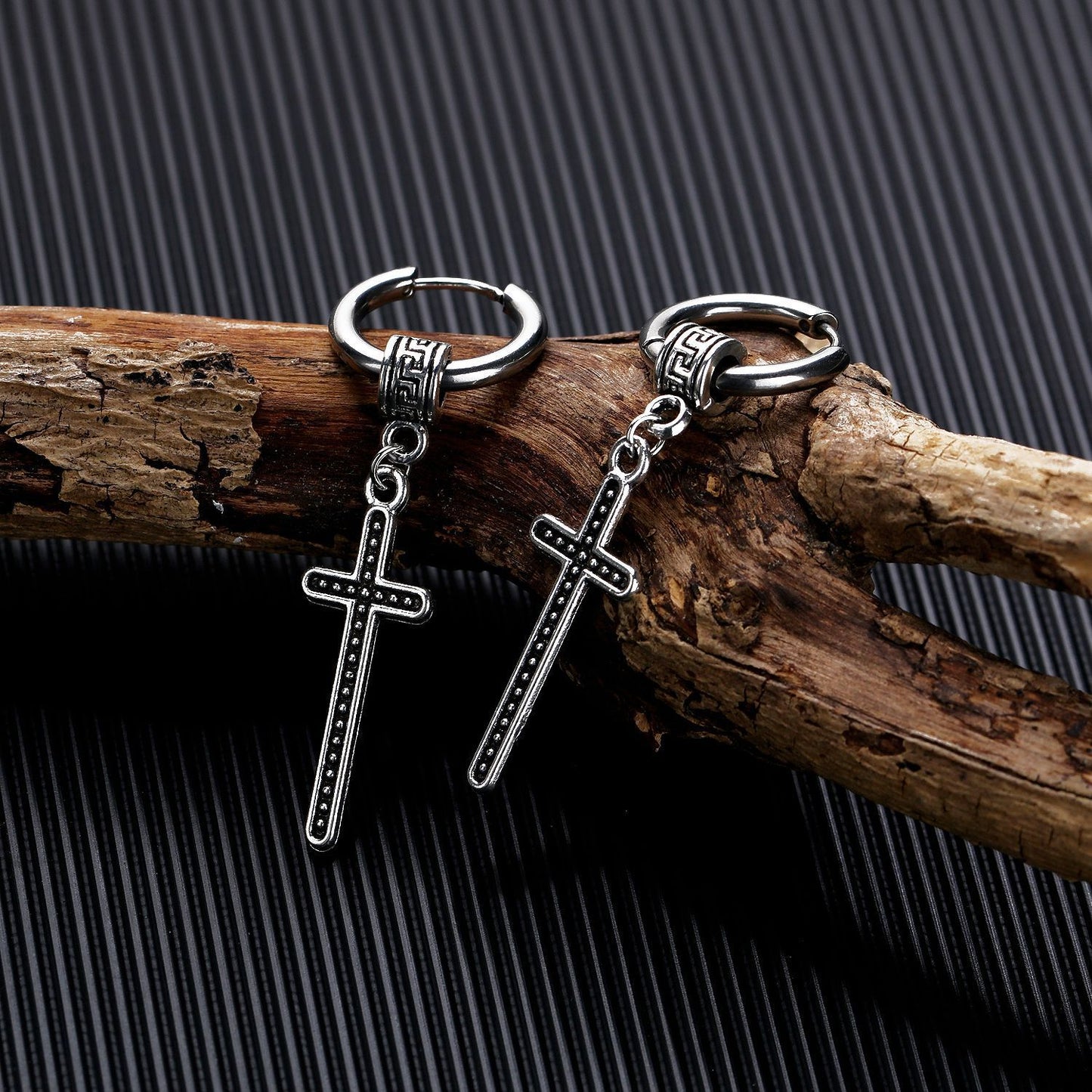 Stainless Steel Cross Punk Drop Earrings