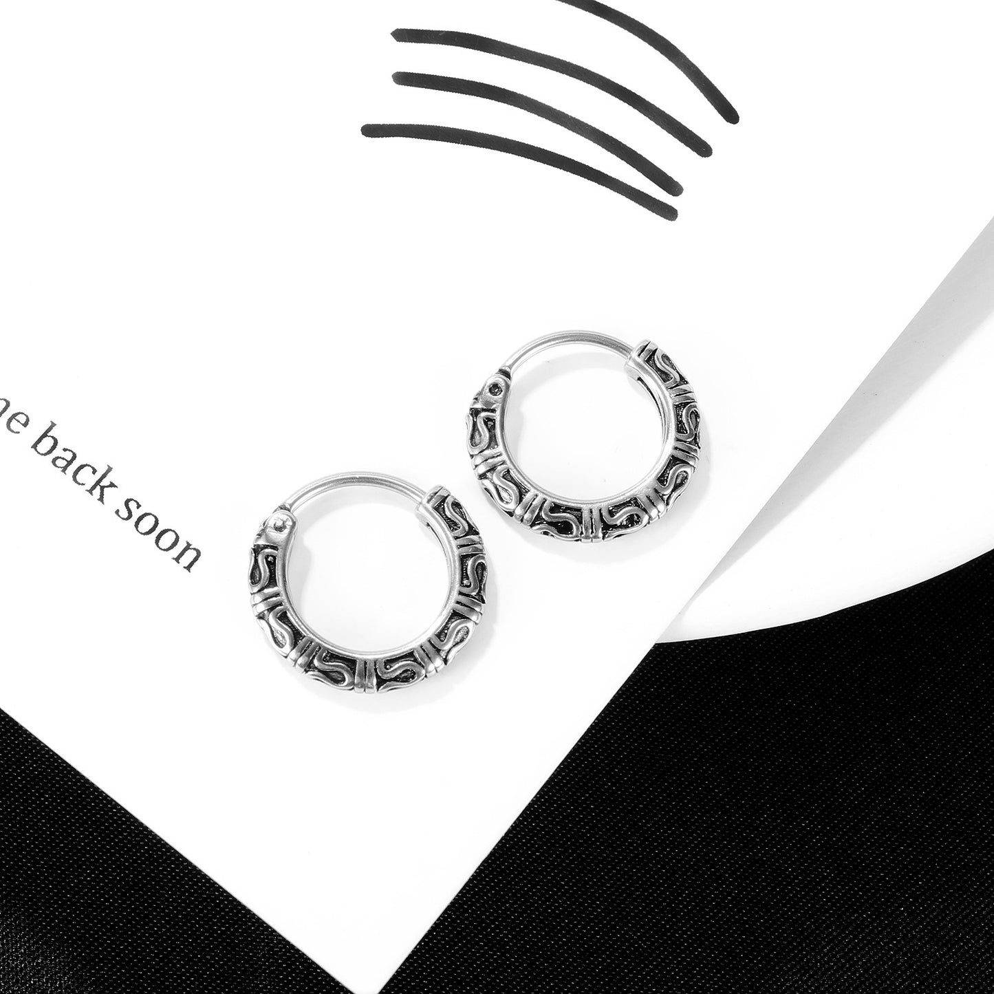 Stainless Steel Texture Huggie Earrings