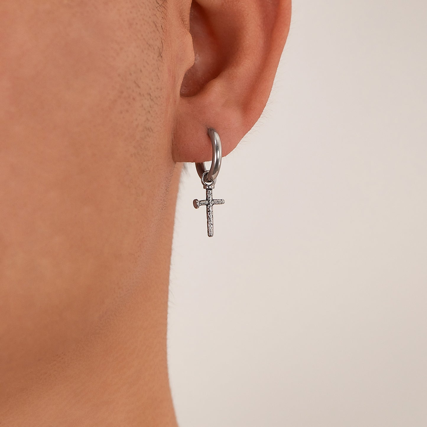 Stainless Steel Texture Cross Drop Earrings