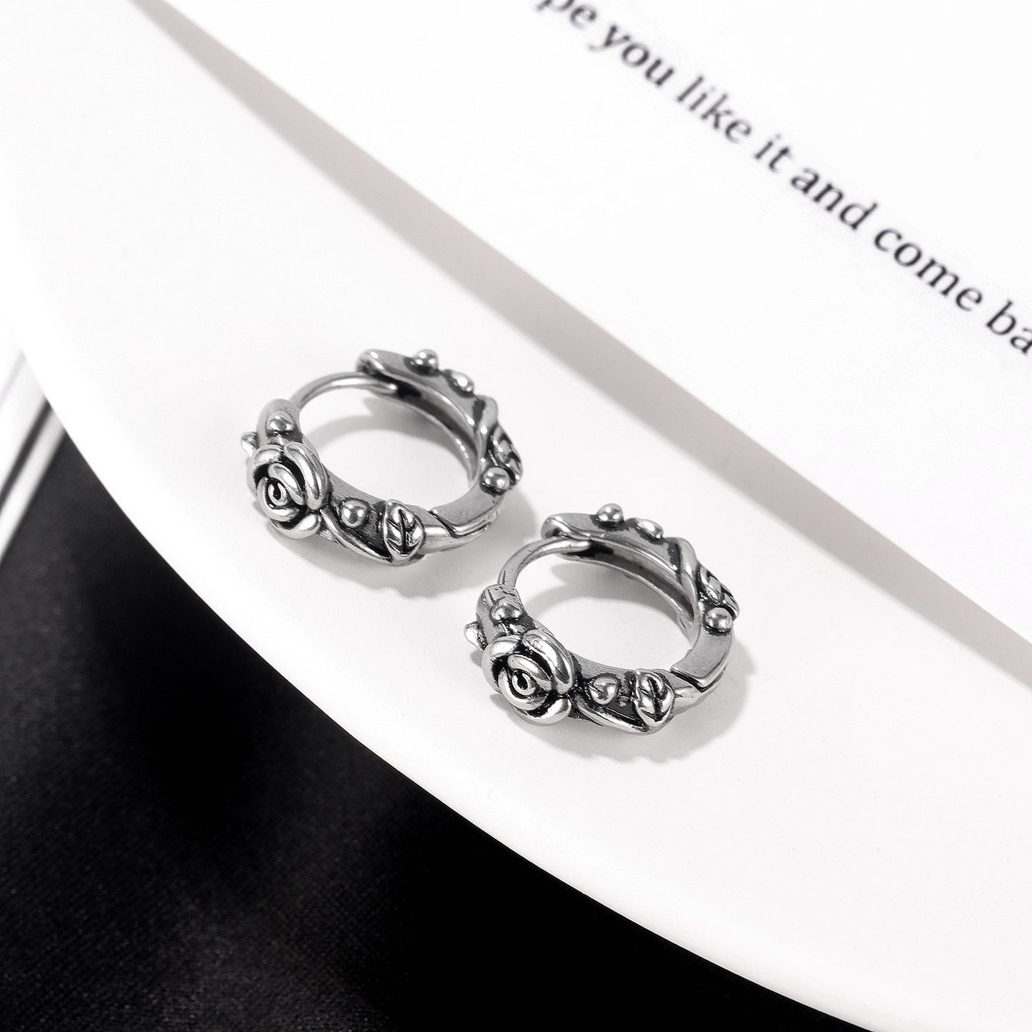Stainless Steel Rose Winding Huggie Earrings