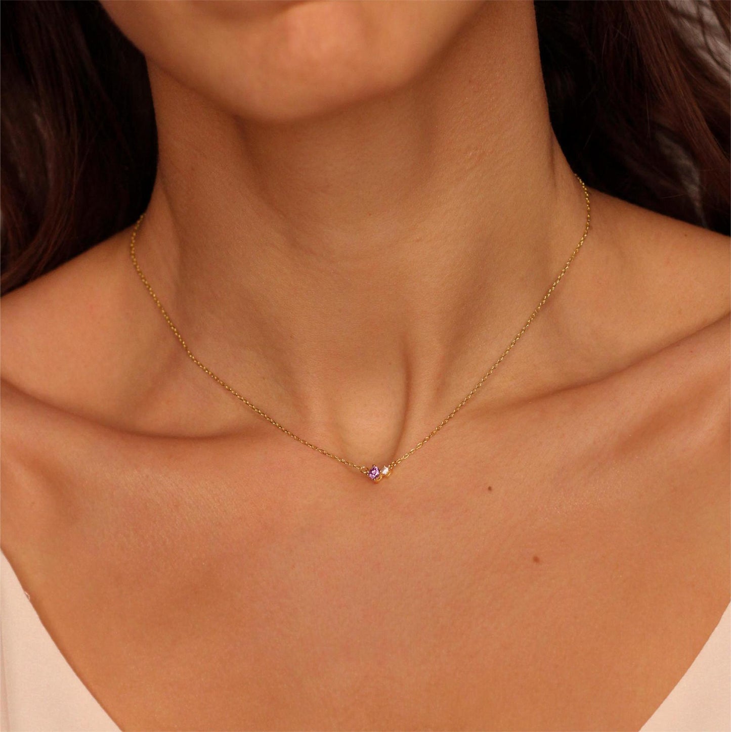 Stainless Steel CZ & Birthstone Necklace