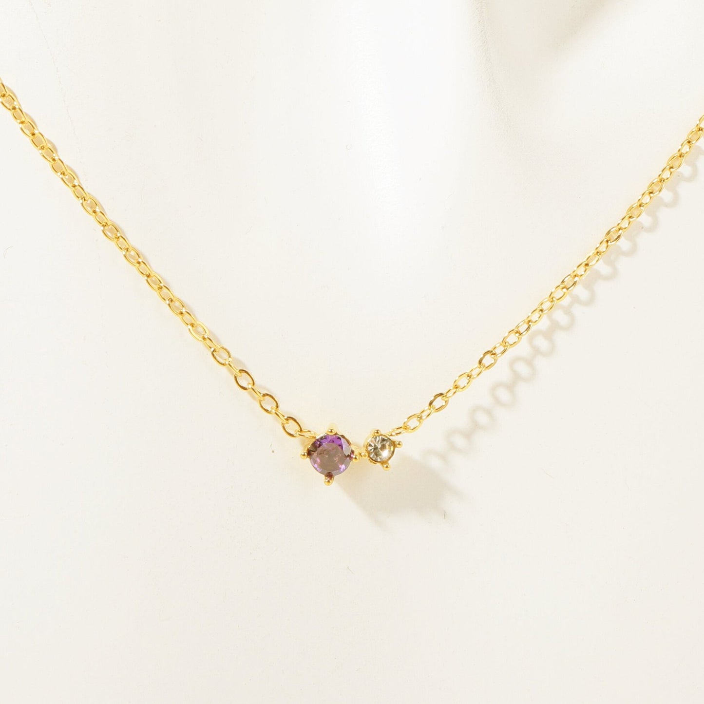 Stainless Steel CZ & Birthstone Necklace