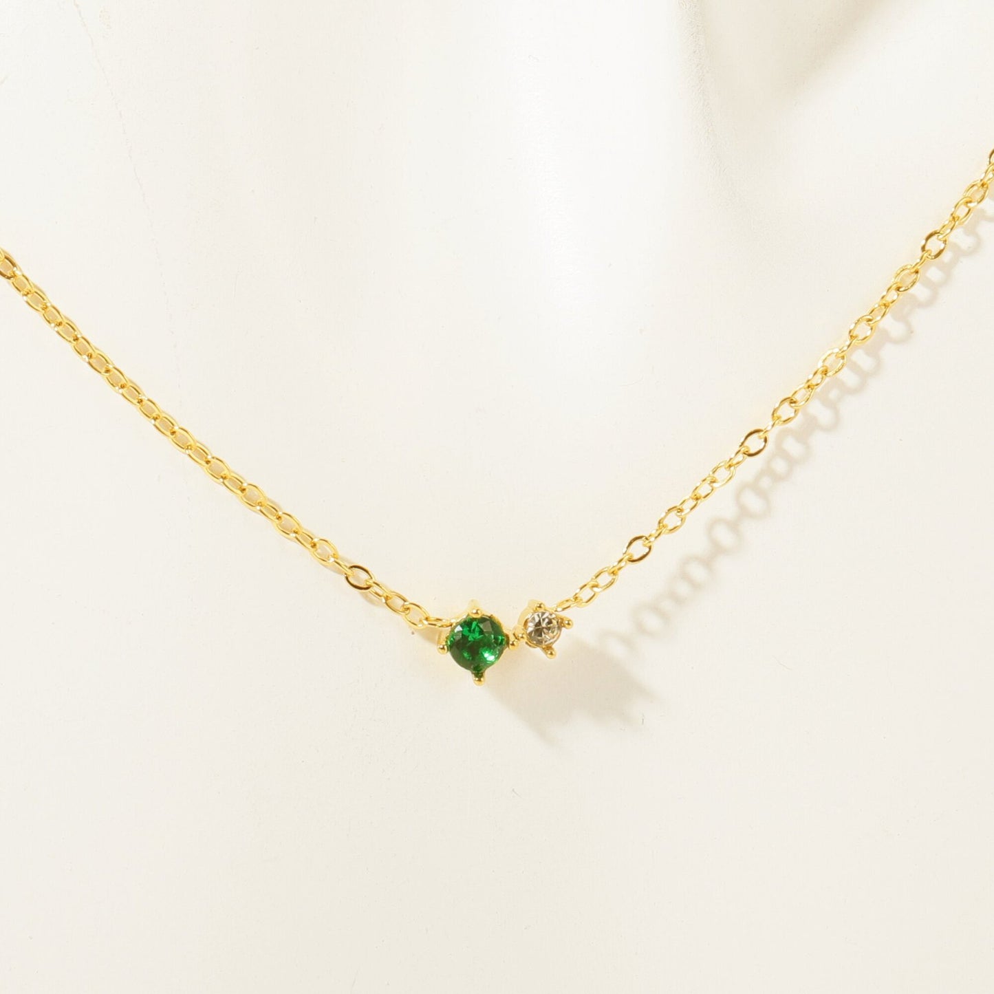 Stainless Steel CZ & Birthstone Necklace