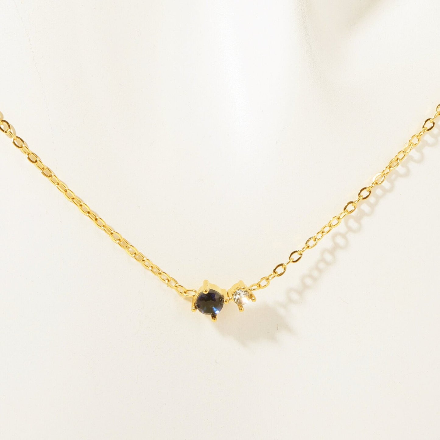 Stainless Steel CZ & Birthstone Necklace