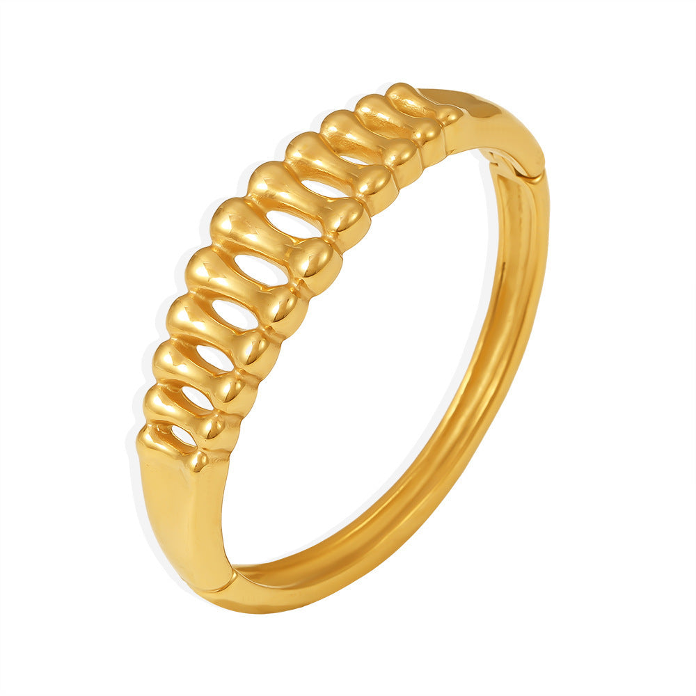 Stainless Steel Fishbone Texture Hollow Bangle Bracelet