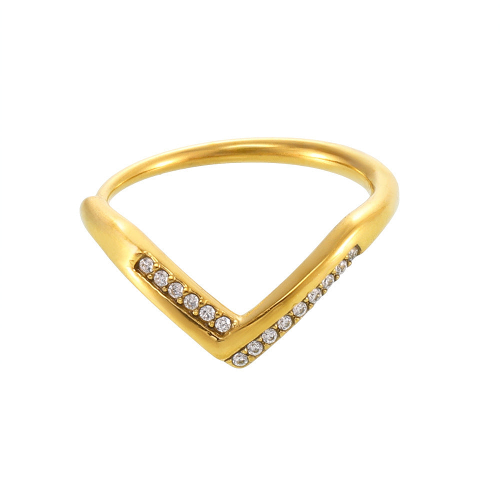 Bague ajustable en acier inoxydable avec zircone cubique en forme de V