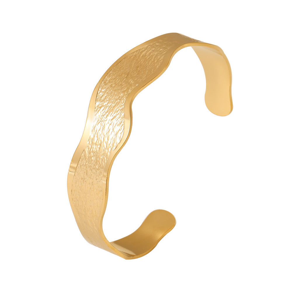 Stainless Steel Wavy Edge Texture Cuff Bracelet