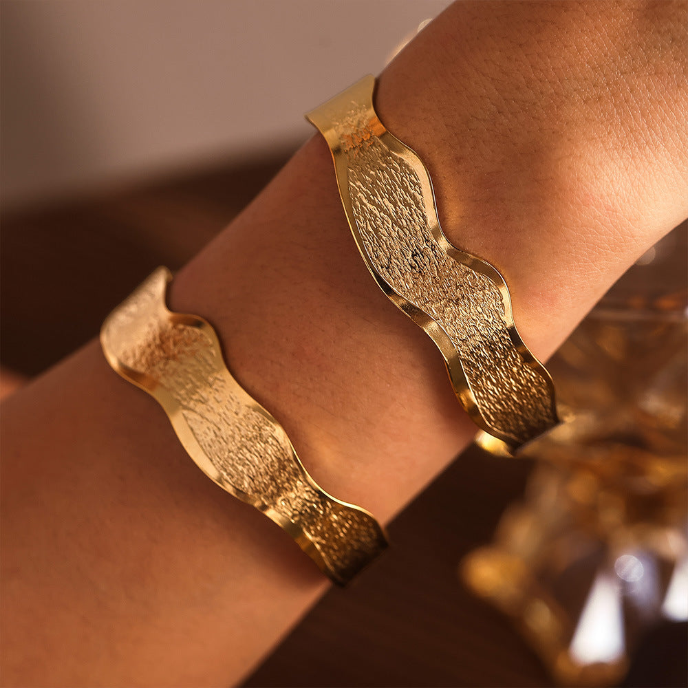 Stainless Steel Wavy Edge Texture Cuff Bracelet