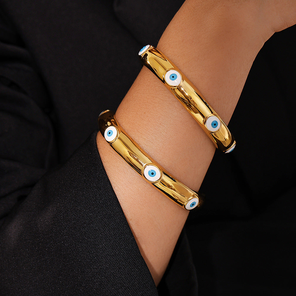 Stainless Steel Funny Eyes Pattern Cuff Bracelet