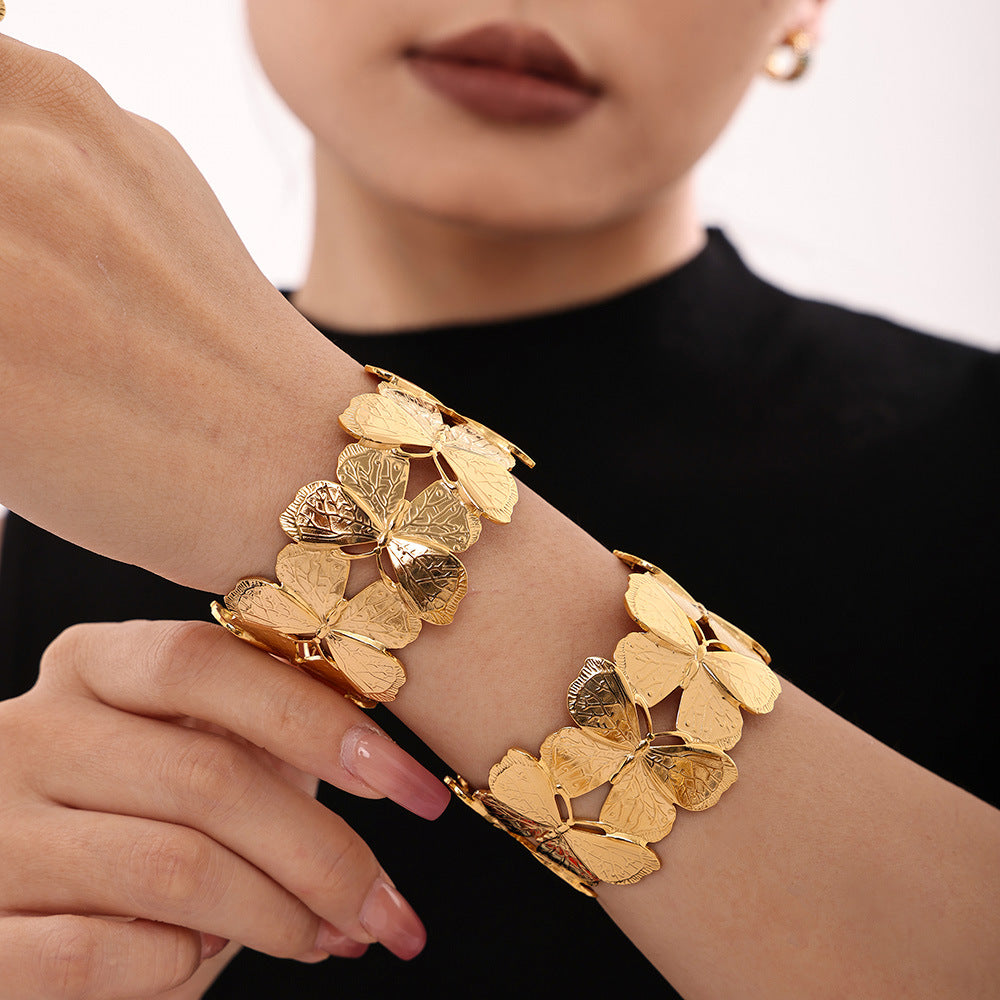 Butterfly Pattern Stainless Steel Cuff Bracelet