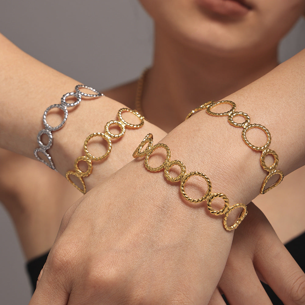 Stainless Steel Threaded Ring Spliced Cuff Bracelet