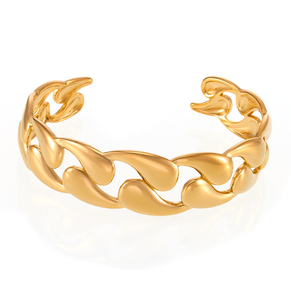 Stainless Steel Polished Water Drop Weave Shape Cuff Bracelet