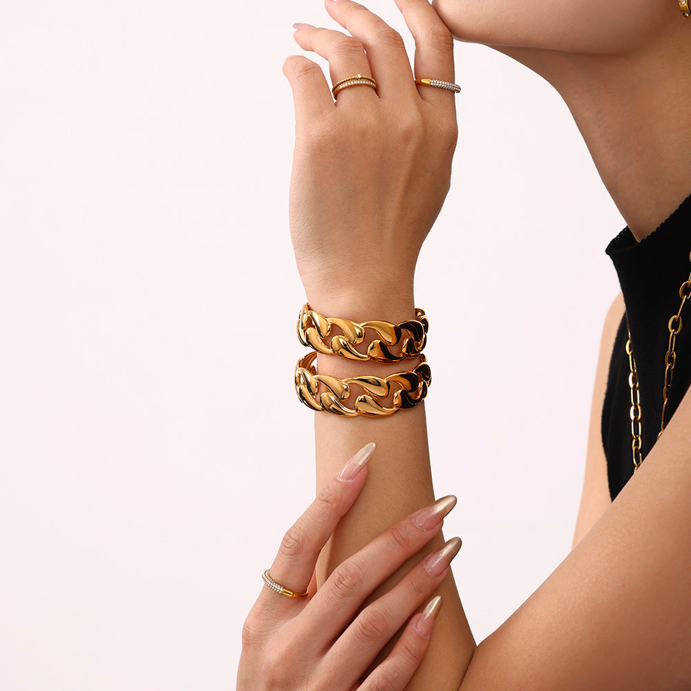 Stainless Steel Polished Water Drop Weave Shape Cuff Bracelet
