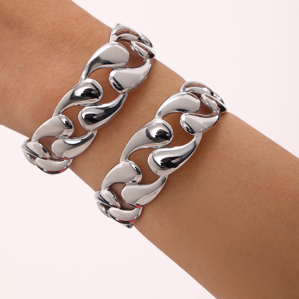 Stainless Steel Polished Water Drop Weave Shape Cuff Bracelet