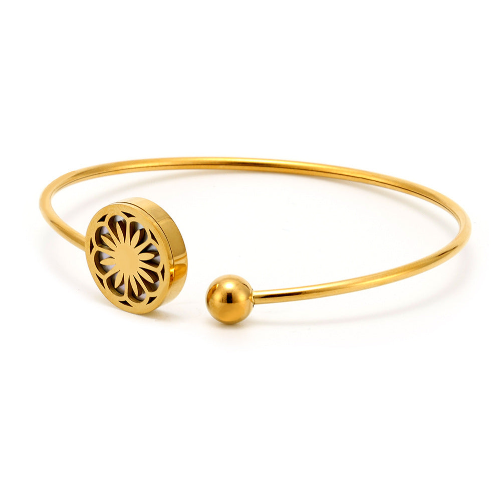Stainless Steel Chrysanthemum Pattern Adjustable Cuff Bracelet