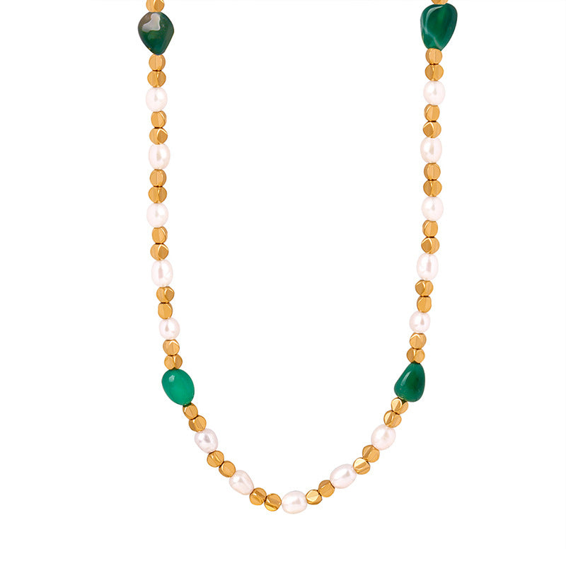 Green Agate Freshwater Pearl Necklace