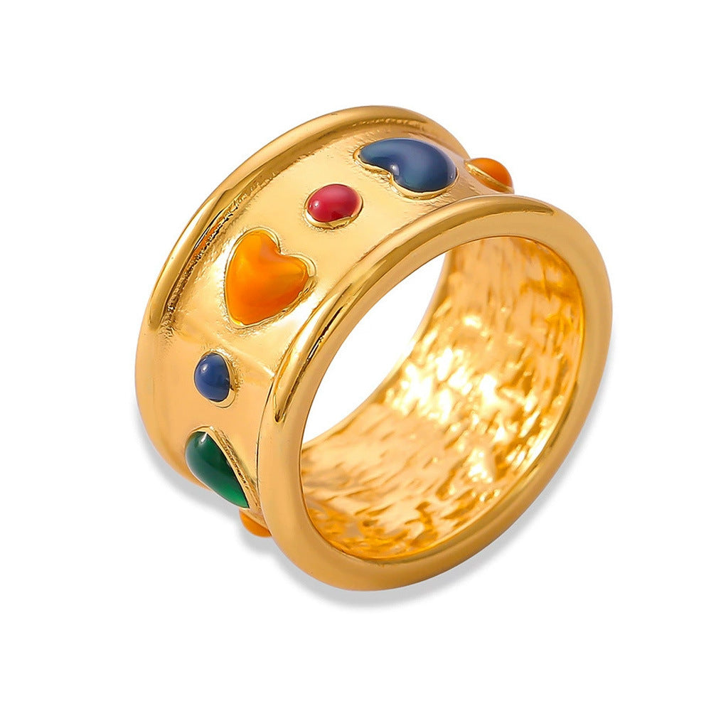 Stainless Steel Enamel Heart Ring