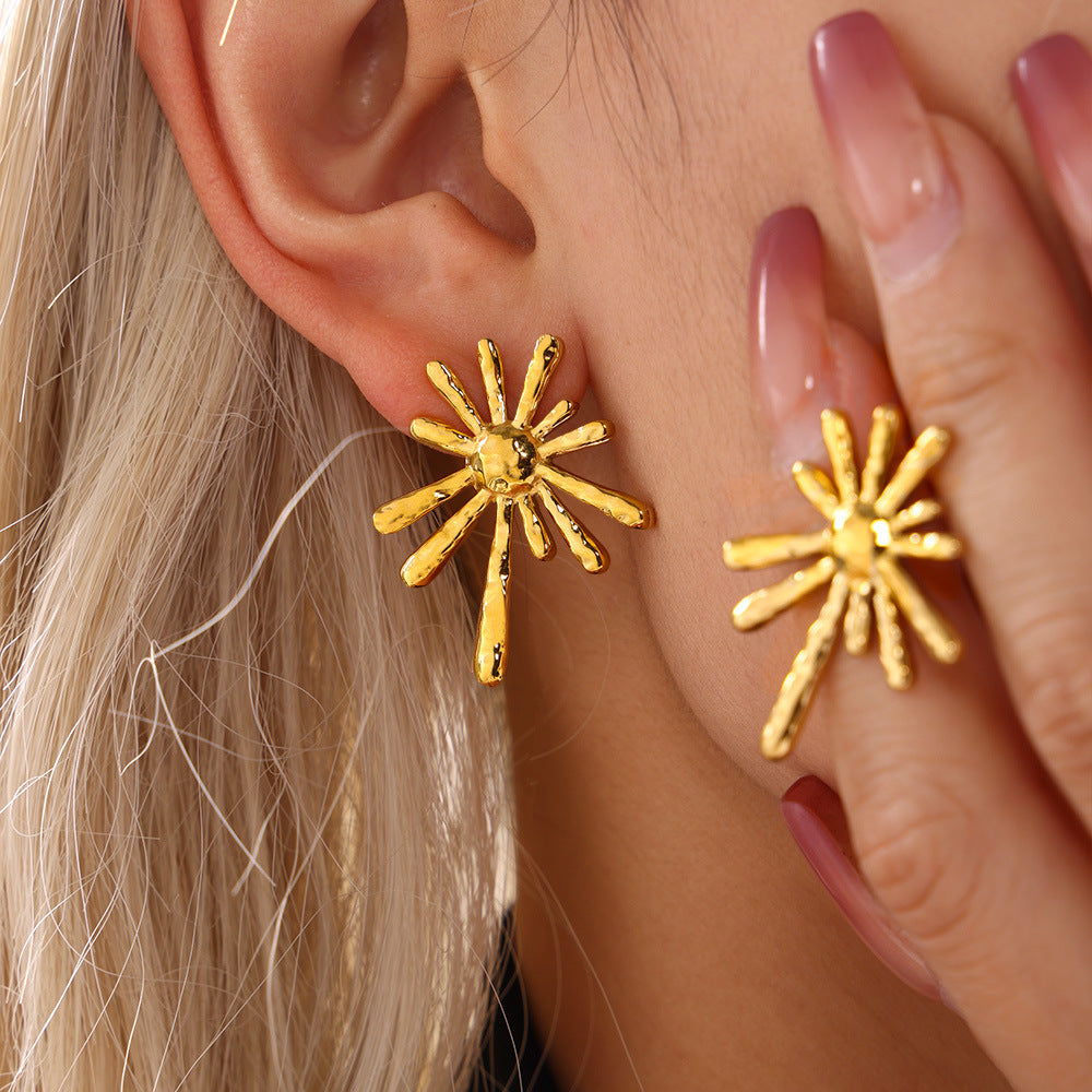 Stainless Steel Sun Shape Stud Earrings
