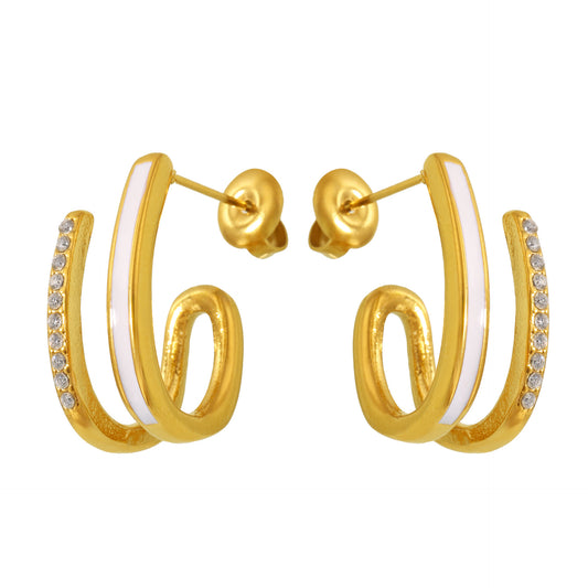 Stainless Steel Cubic Zirconia Enamel Glaze Stud Earrings