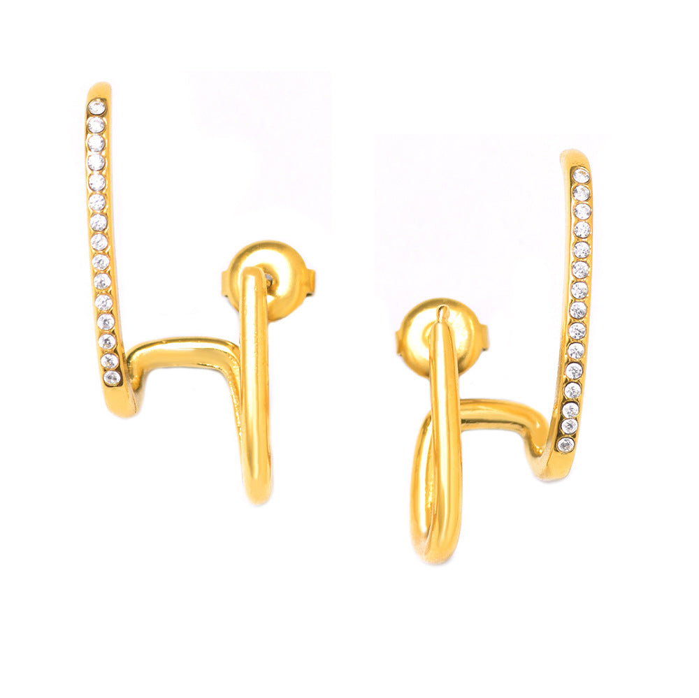 Stainless Steel Line Inlay Cubic Zirconia Stud Earrings