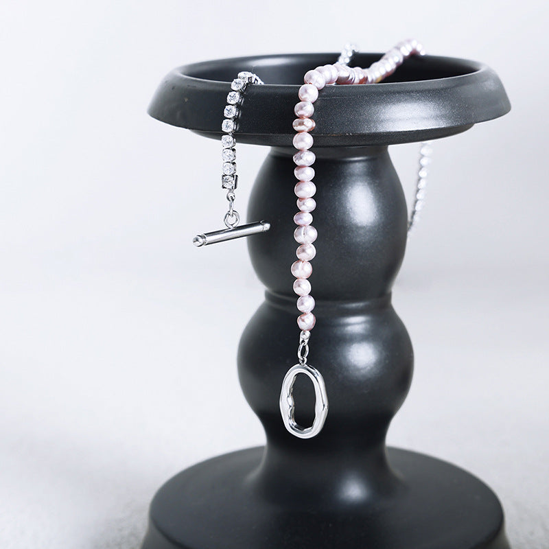 Lilac Freshwater Pearl Splicing Tennis Chain OT Buckle Necklace
