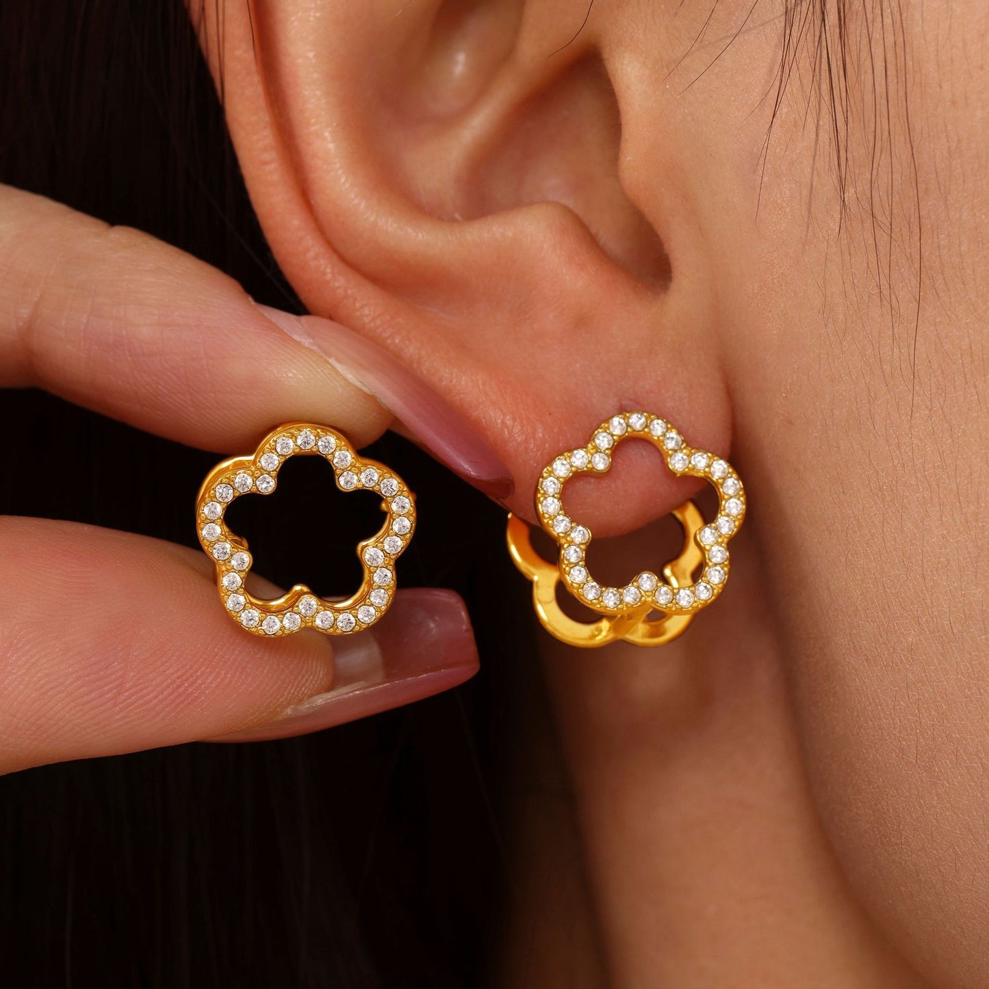 Stainless Steel Flower Reversible Earrings