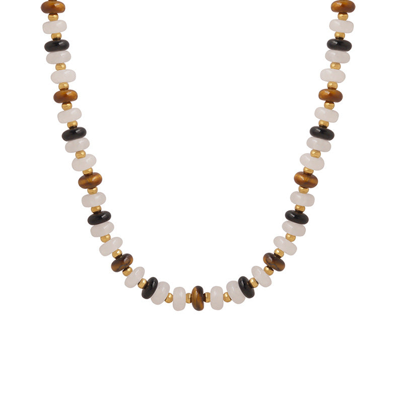 White Jade Stone Black Agate Beaded Necklace