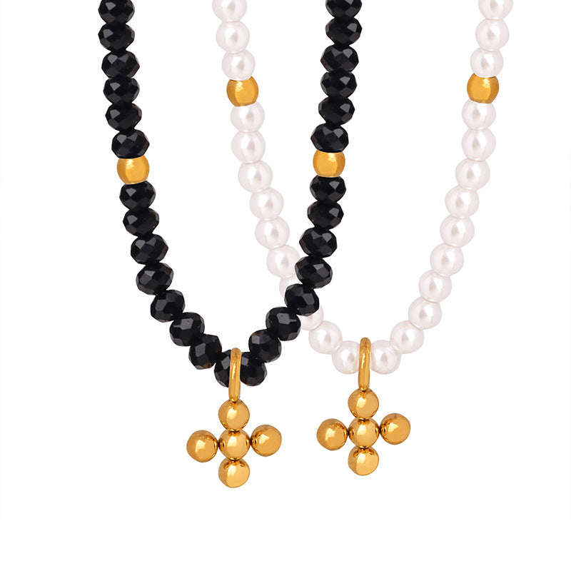 Cross Pendant Imitation Pearl Beads Necklace