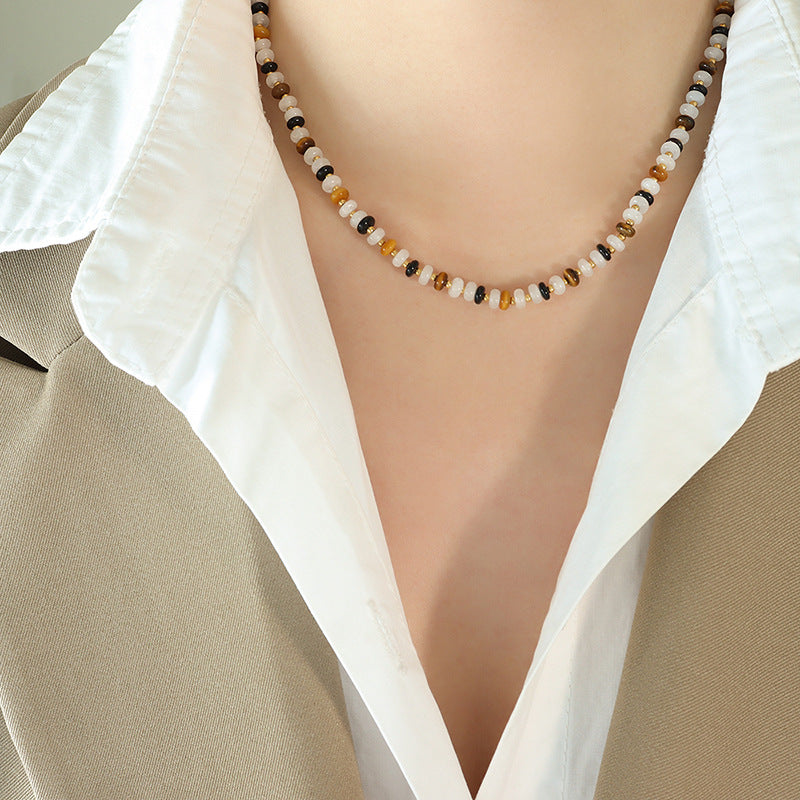 White Jade Stone Black Agate Beaded Necklace