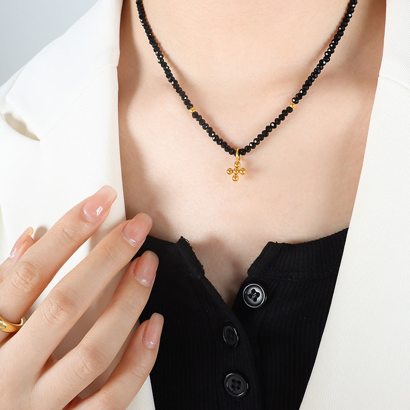 Cross Pendant Imitation Pearl Beads Necklace