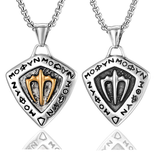 Stainless Steel Trident Shield Pendant Necklace