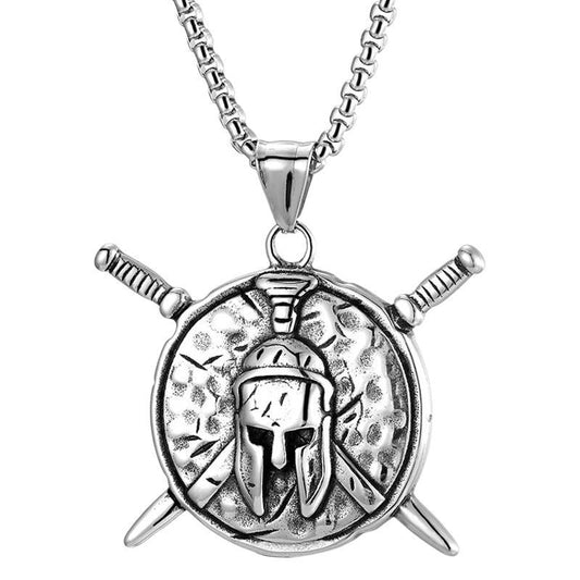 Stainless Steel Viking Spartan Warrior Sword and Shield Pendant