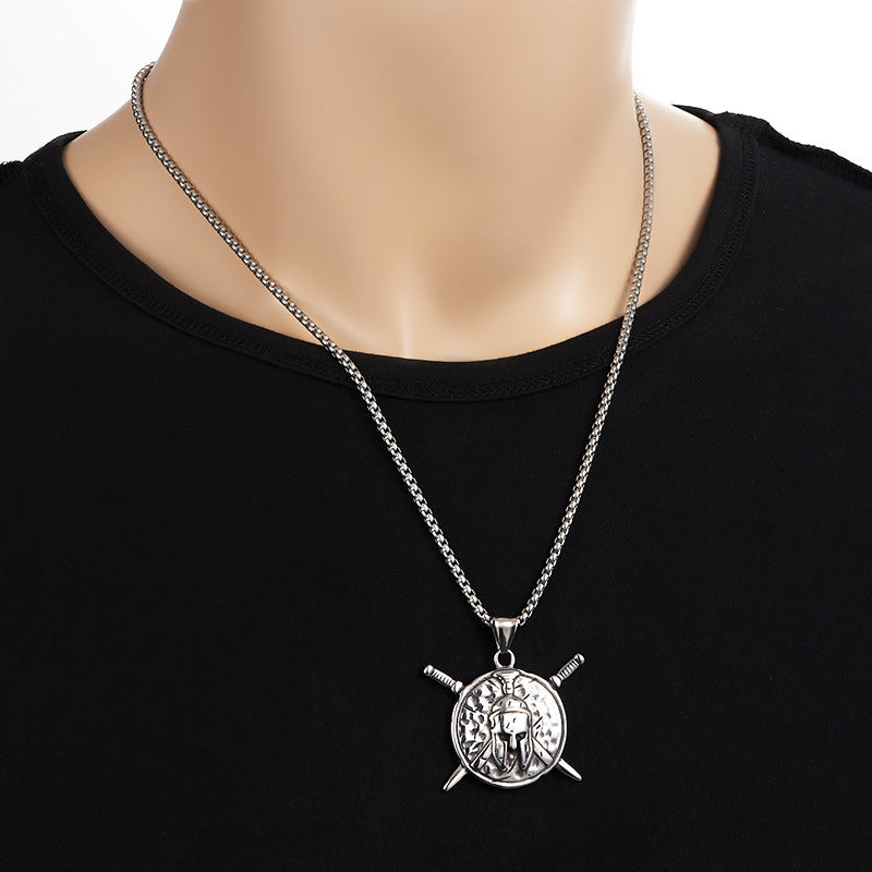 Stainless Steel Viking Spartan Warrior Sword and Shield Pendant