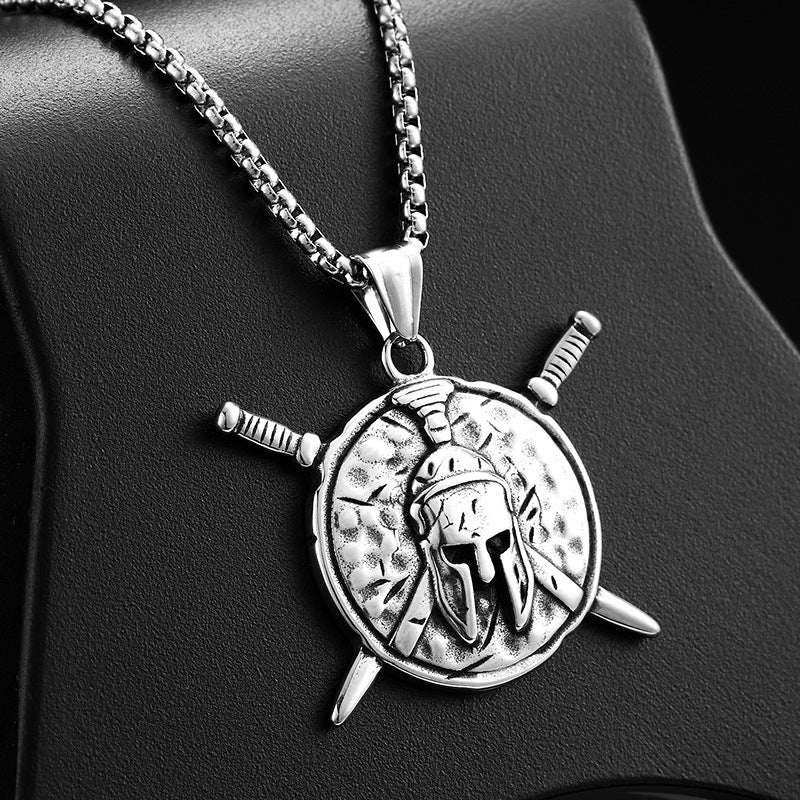 Stainless Steel Viking Spartan Warrior Sword and Shield Pendant