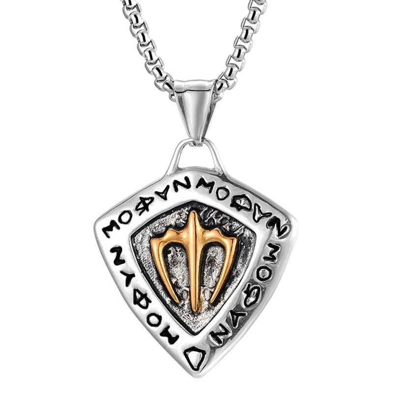 Stainless Steel Trident Shield Pendant Necklace