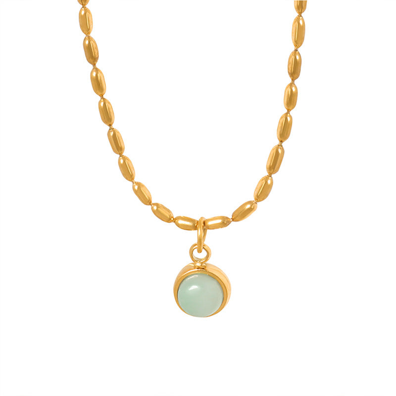 Natural Stone Pendant Bead Chain Necklace