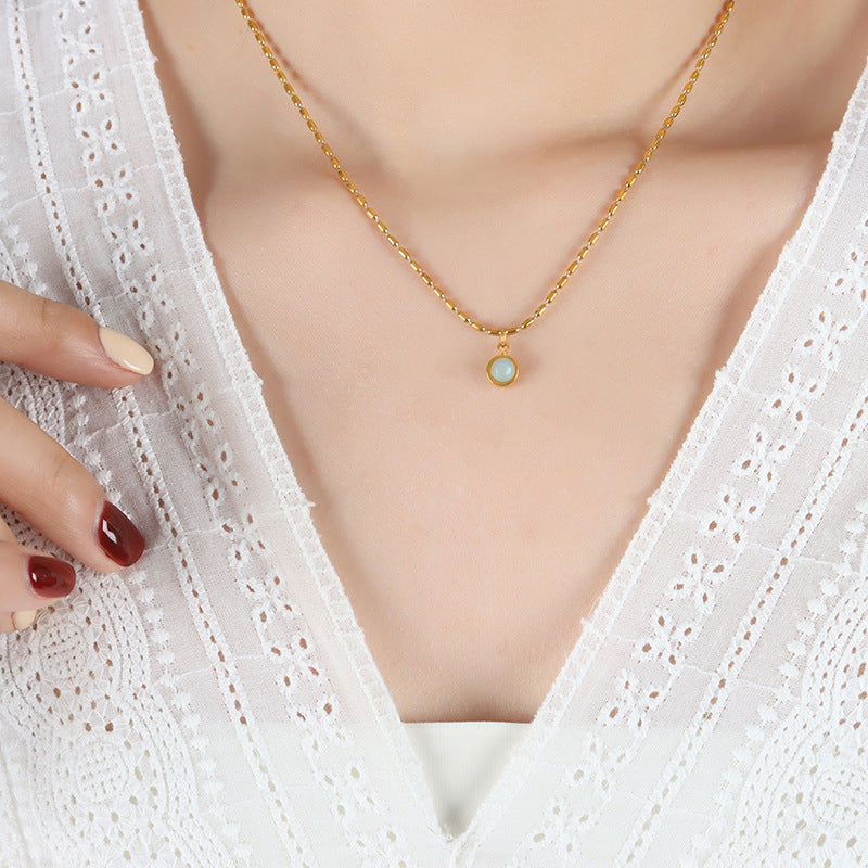 Natural Stone Pendant Bead Chain Necklace