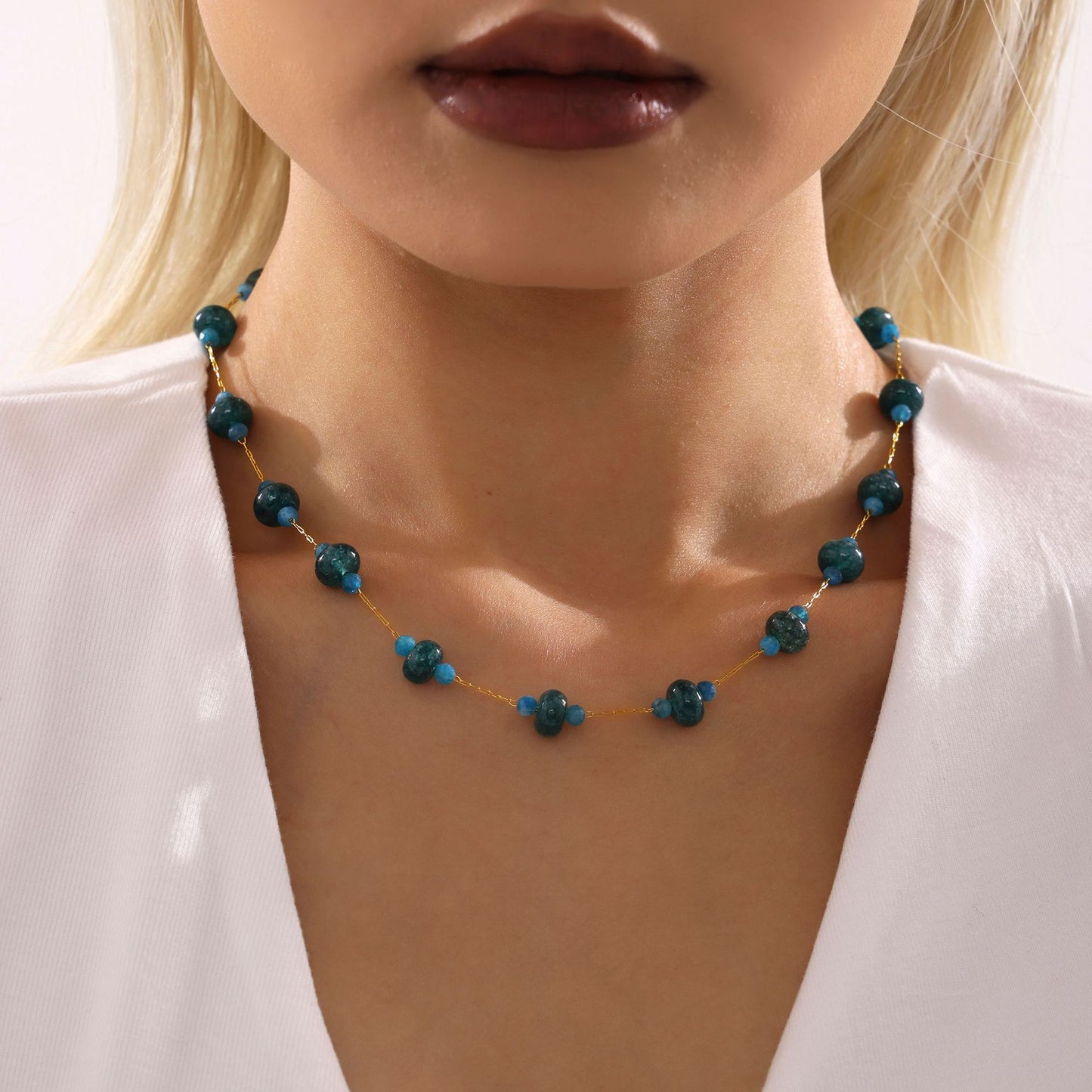 Stainless Steel Natural Stone Beaded Necklace