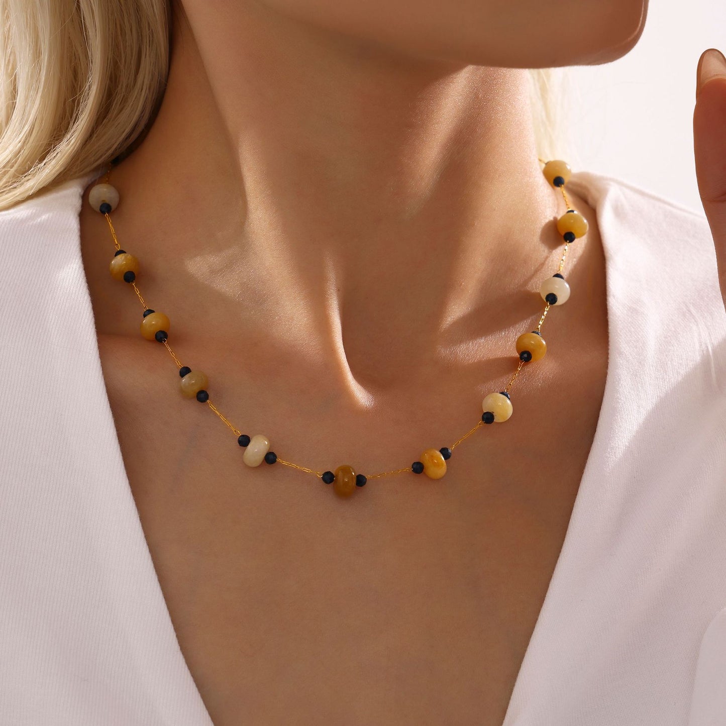 Stainless Steel Natural Stone Beaded Necklace