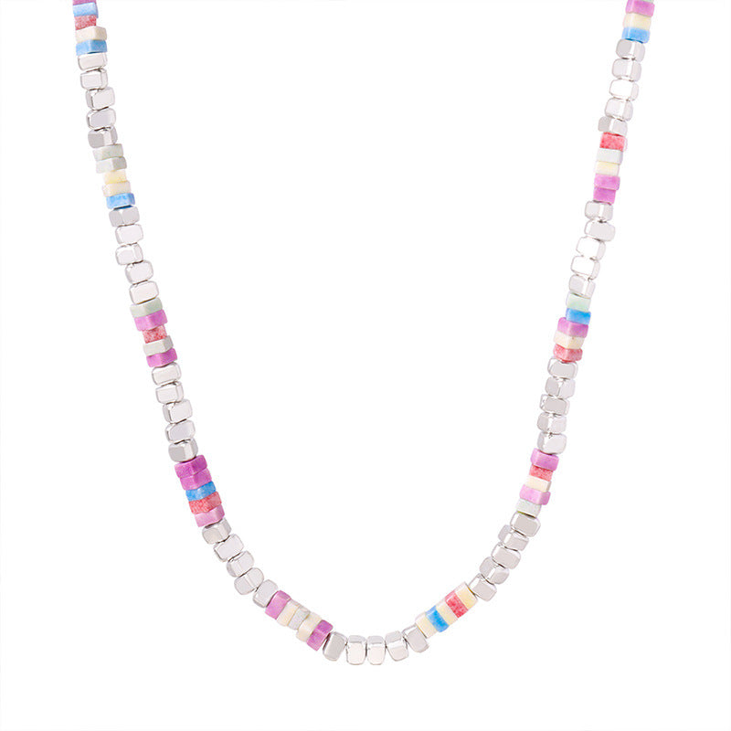 Stainless Steel Square Beaded Necklace