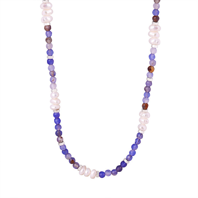 Faceted Agate Beaded Freshwater Pearl Necklace