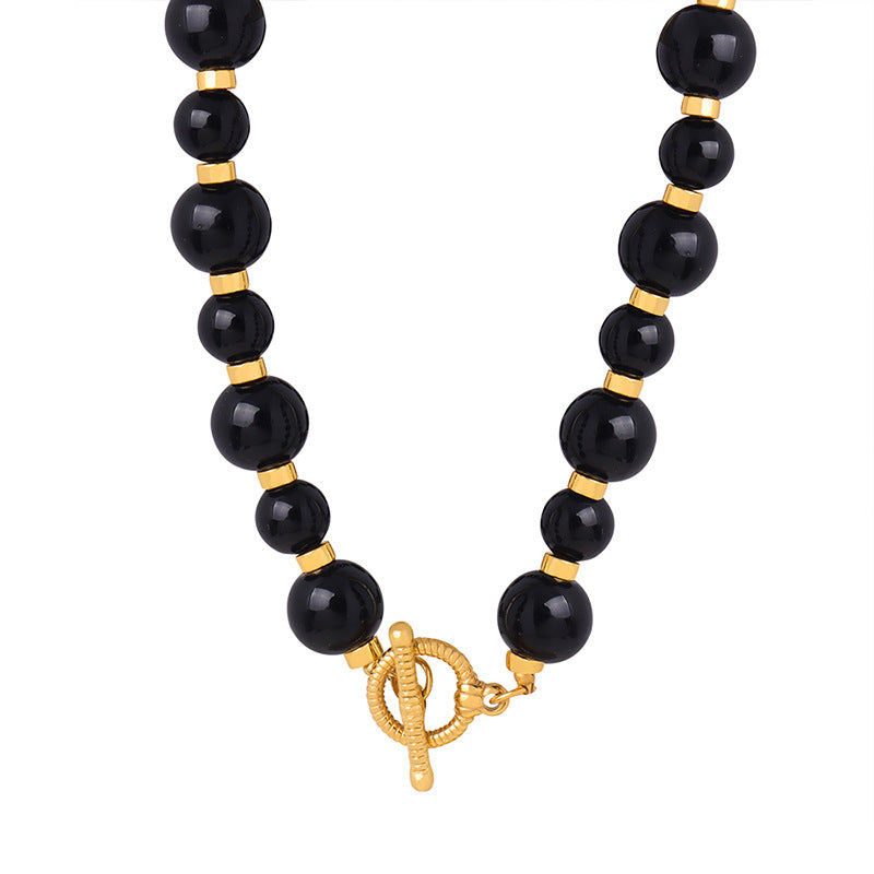 Black Agate Beaded OT Buckle Necklace