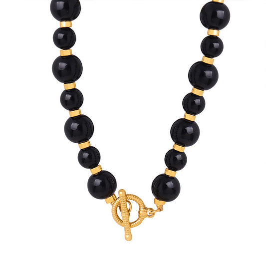 Black Agate Beaded OT Buckle Necklace
