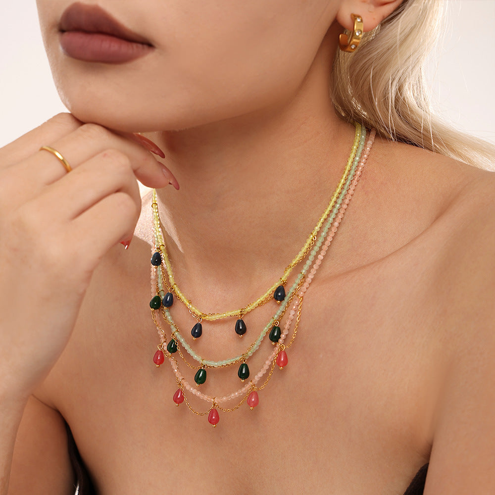 Crystal Opal Pendant Beaded Necklace