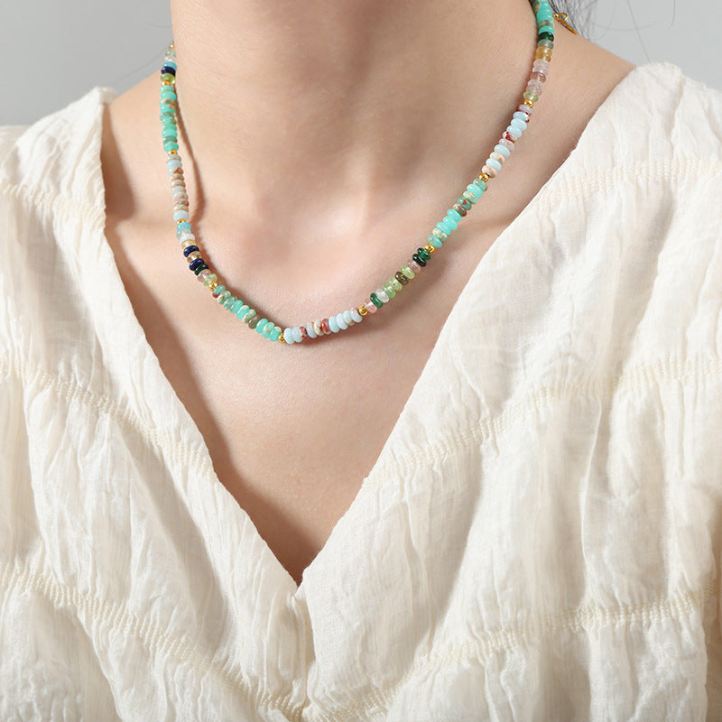 Rainbow Natural Danube Abacus Beaded Necklace