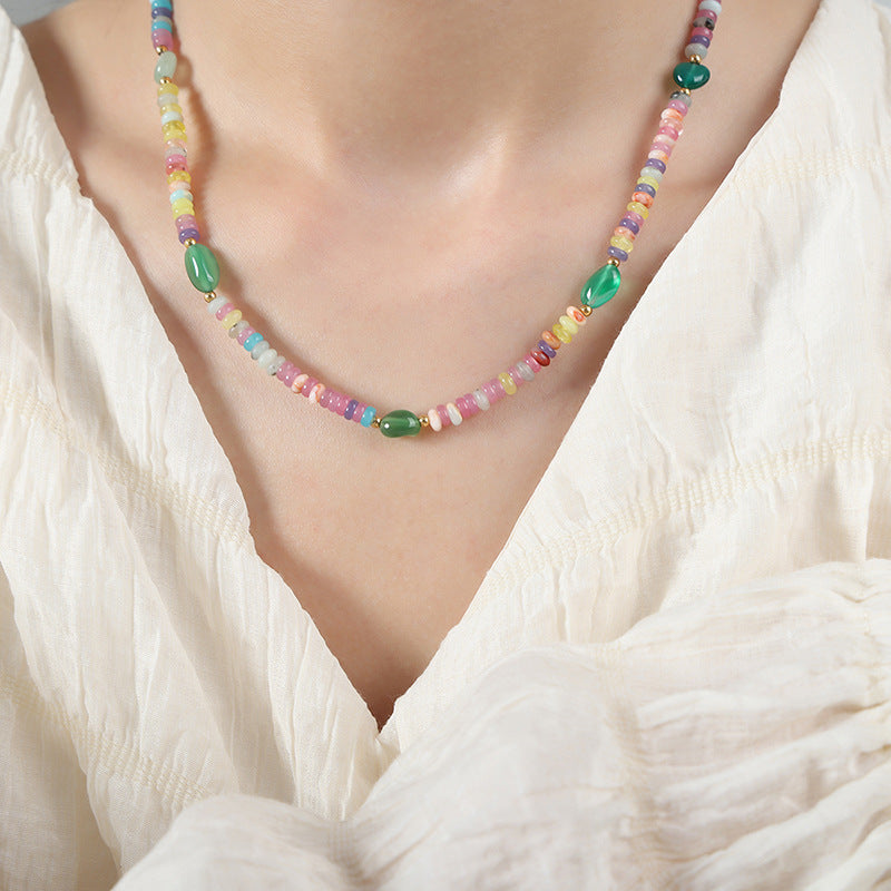 Natural Stone Abacus Beaded Necklace