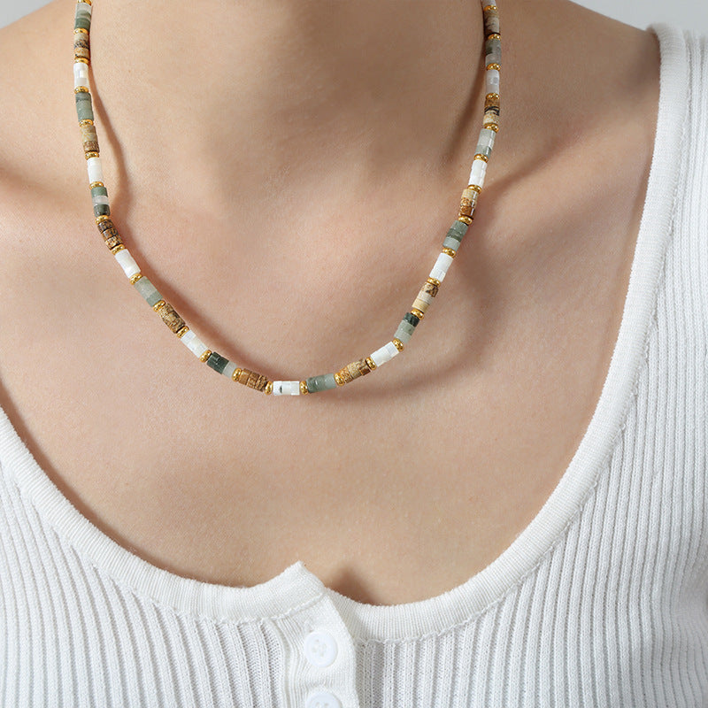 Brown Vintage Natural Stone Beaded Necklace