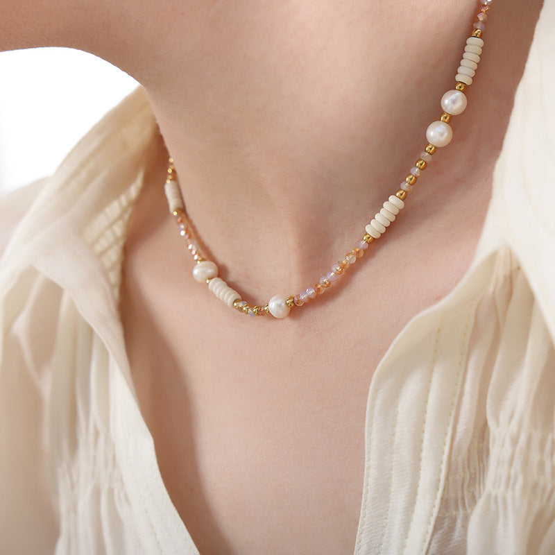 Freshwater Pearl Glass Stone Bead Necklace